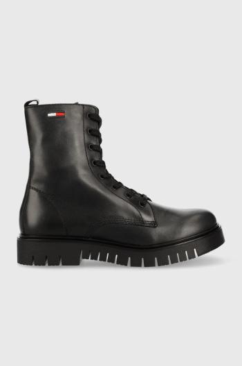 Kožené workery Tommy Jeans Tommy Jeans Lace Up Wmns Boot dámske, čierna farba, na plochom podpätku,