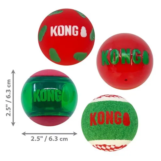 Hračka pre psy Kong Dog Holiday Occasions Balls s pískatkom M, guma termoplastická rôzne farby 4 ks