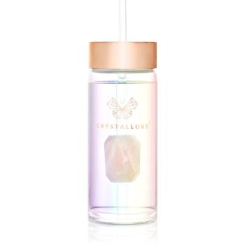Crystallove Straw Water Bottle sklenená fľaša na vodu s rúrkou Hologram - Rose Quartz 400 ml