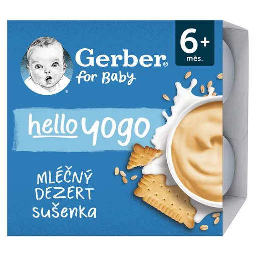 GERBER Hello yogo mliečny dezert sušienkový 6m+ 4 x 100 g