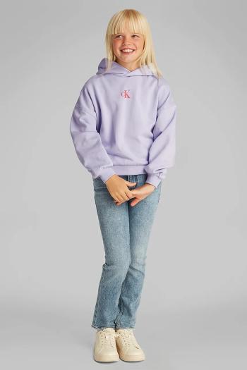 Detská mikina Calvin Klein Jeans fialová farba, s kapucňou, jednofarebná, IG0IG02855