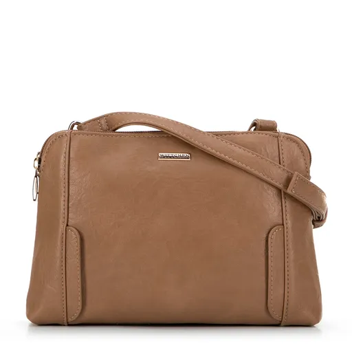 Dámska dvojkomorová crossbody kabelka z ekokože tmavobéžová 99-4Y-631-9