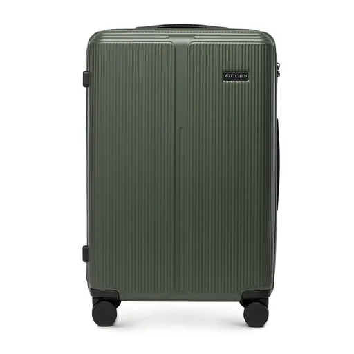 Stredný kufor z ABS s jemnými khaki pruhmi 56-3A-602-85