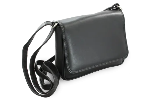 Čierna kožená klopnová kabelka 213-3011-60