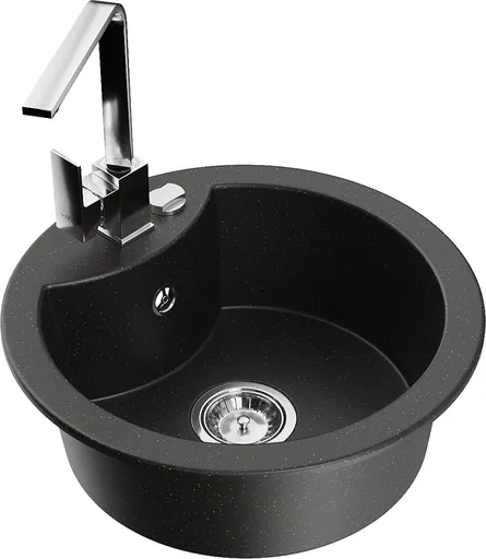 MEXEN/S MEXEN/S - Diego granitový drez 1-miska vrátane batérie Rita, čierny/zlatý metalik 6512-75-670300-00