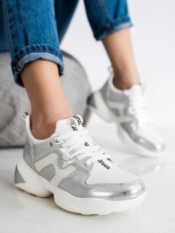 Trendy biele tenisky pre ženy strieborné bez podpätku