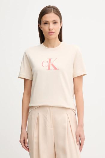 Bavlnené tričko Calvin Klein Jeans dámske, béžová farba, LV047B865G