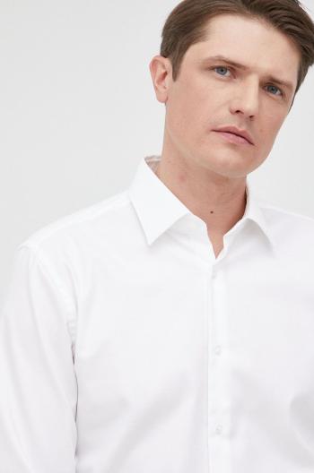Košeľa BOSS pánska, biela farba, slim, s klasickým golierom
