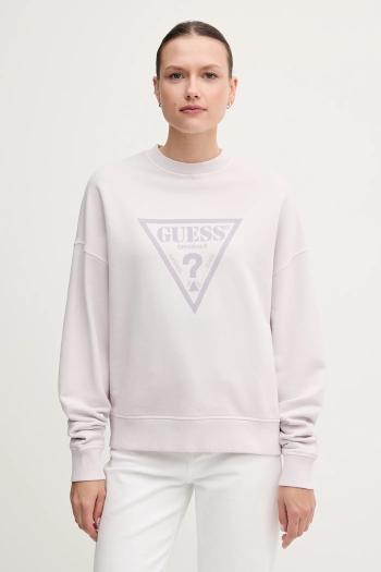 Bavlnená mikina Guess Originals dámska, fialová farba, s potlačou, W5GQ03 K68I4