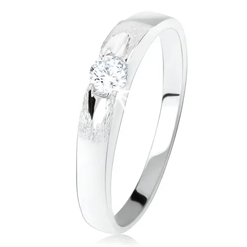 Prsteň zo striebra 925, okrúhly číry zirkón, saténový povrch s lesklou ozdobou - Veľkosť: 49 mm