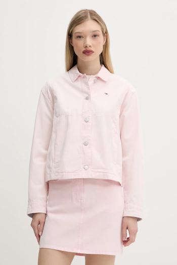 Bavlnená bunda Tommy Jeans ružová farba, prechodná, DW0DW20230