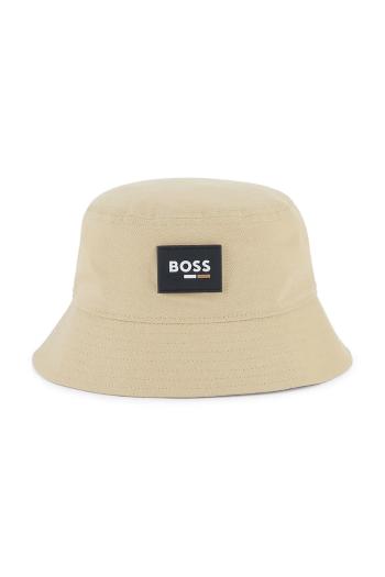 Detský bavlnený klobúk BOSS béžová farba, bavlnený, J51690