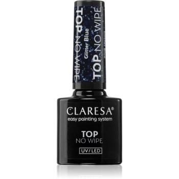 Claresa UV/LED Top Glitter No Wipe gélový vrchný lak na nechty trblietavý odtieň Glitter Blue 5 g