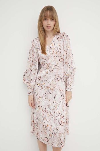 Šaty Bruuns Bazaar PellitoryBBLenea dress ružová farba, midi, áčkový strih, BBW3984