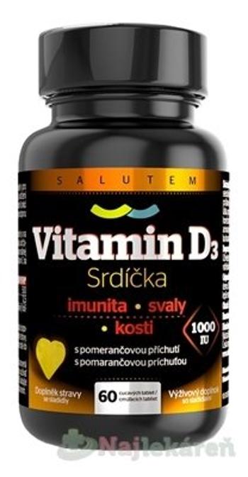 Vitamín D3 Srdiečka 1000 IU, cmúľacie tbl, 60 ks