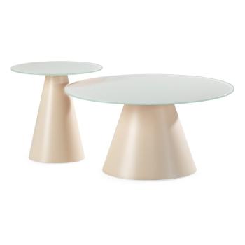 Krémszínű kerek dohányzóasztal szett 2 db-os üveg asztallappal ø 80 cm Vida – MOME