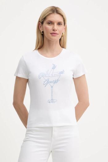 Bavlnené tričko Guess TINI dámske, biela farba, W5YI31 K9RM1