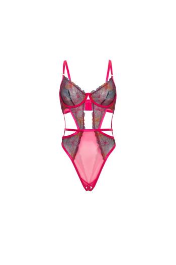 Fuchsiové crotchless body s čipkou Saracita
