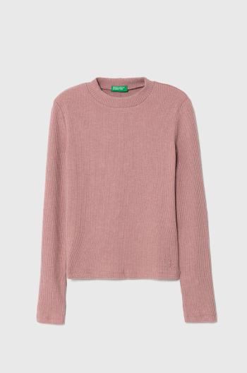 Detské tričko s dlhým rukávom United Colors of Benetton ružová farba