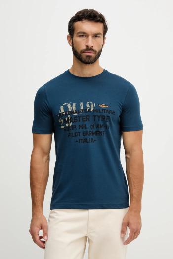 Bavlnené tričko Aeronautica Militare pánske, modrá farba, s potlačou, TS2479UJ00641
