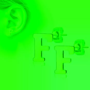 Oceľové náušnice v medenej farbe - písmeno abecedy "F", puzetky