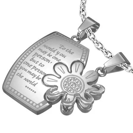 Prívesky pre dvojicu, chirurgická oceľ, obdĺžnik s nápisom a margarétka