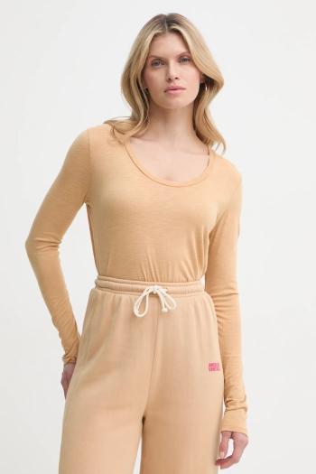 Tričko s dlhým rukávom American Vintage dámske, béžová farba, JAC49VE25