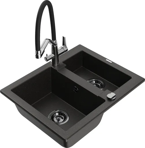 MEXEN/S MEXEN/S - Carlos granitový drez 1.5 vrátane batérie Duo, čierna/zlatá metalik 6518-75-671701-07-B