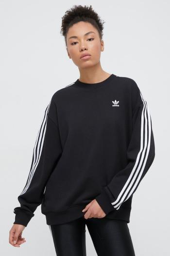 Mikina adidas Originals 3-Stripes Oversized Crew dámska, čierna farba, s nášivkou,  IU2423