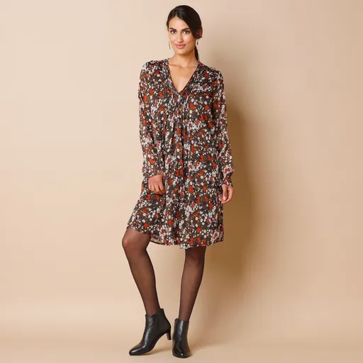 Šaty so skladmi a potlačou kvetín