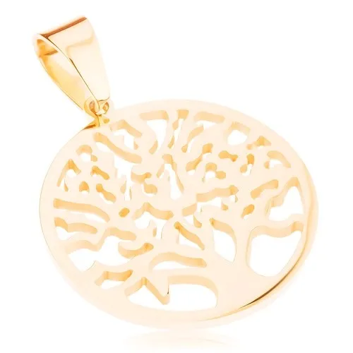 Prívesok z chirurgickej ocele v zlatom odtieni, rozkonárený strom v obruči