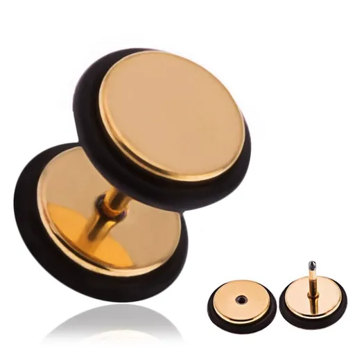 Falošný oceľový piercing do ucha zlatej farby, gumičky