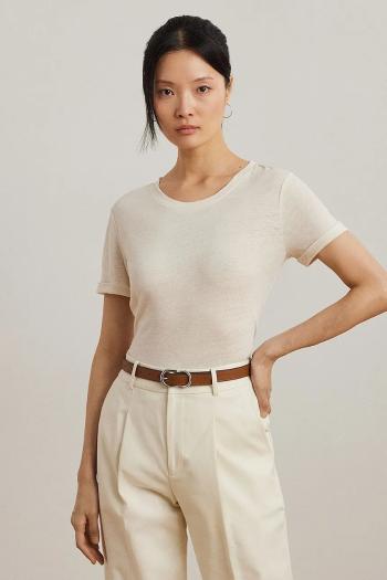 Ľanové tričko Lauren Ralph Lauren dámske, béžová farba, 200963871