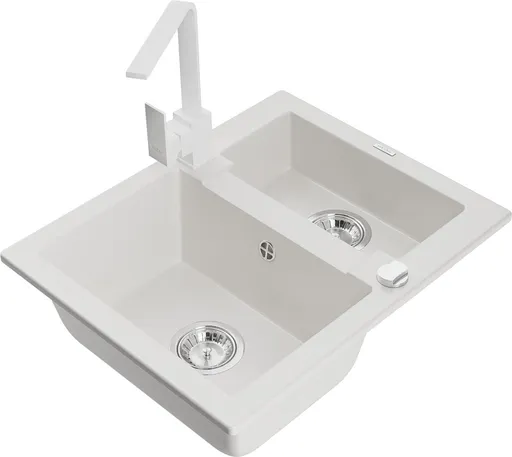 MEXEN/S MEXEN/S - Carlos granitový drez 1.5 vrátane batérie Rita, biela 6518-20-670300-20