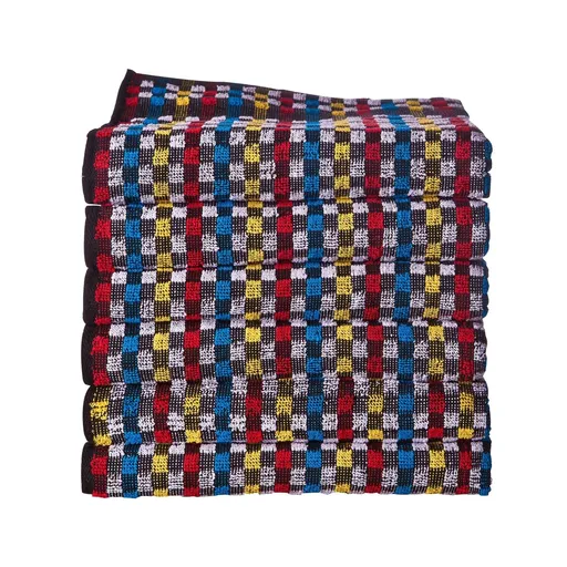 Malé kockované froté uteráky na ruky, čierny podklad, súprava 6 a 12 ks