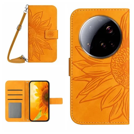 ART SUNFLOWER Peňaženkový obal so šnúrkou pre Xiaomi 15 Ultra oranžový