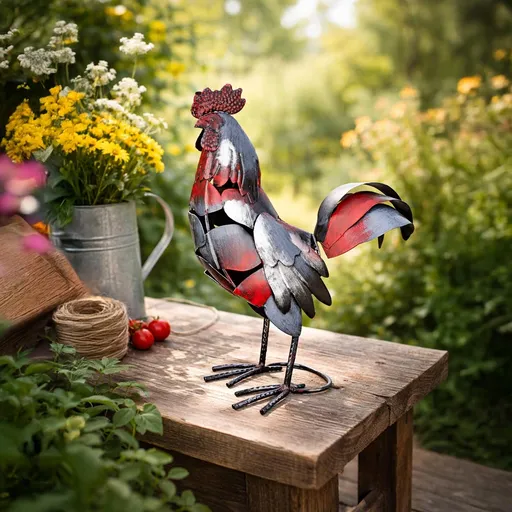 Gilde Dekorace Kohout Otto, červenostříbrný, 38,5 cm