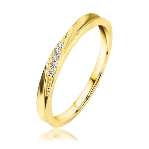 Diamantový prsteň zo žltého zlata 585 - šikmý zárez, päť čírych briliantov - Veľkosť: 49 mm