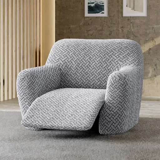 Pružný žabkovaný poťah z mikrovlákna s ratanovým vzorom na relaxačné kreslo