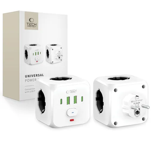 TECH-PROTECT PCL3X4 POWER SOCKET Napájacia zásuvka 2x USB 2x USB Typ-C a 3 zásuvky