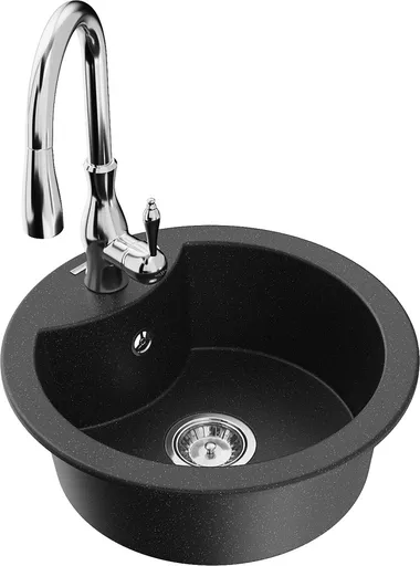 MEXEN/S MEXEN/S - Diego granitový drez 1-miska vrátane batérie Savita, čierna/strieborná metalík 6512-73-672601-00