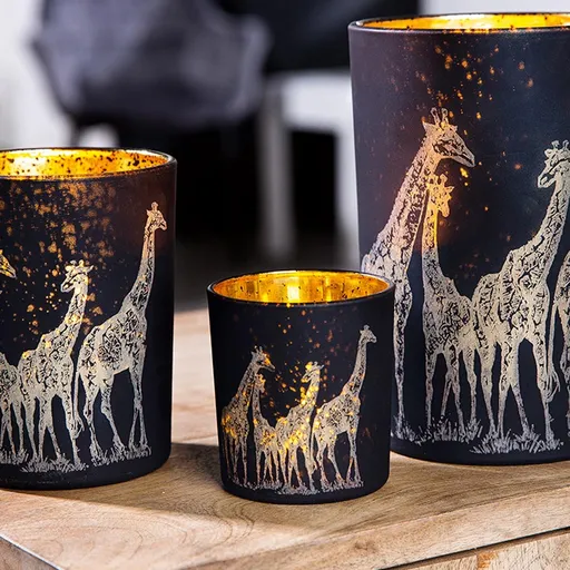 Gilde Skleněný svícen Žirafy, černo-zlatý, 8 cm