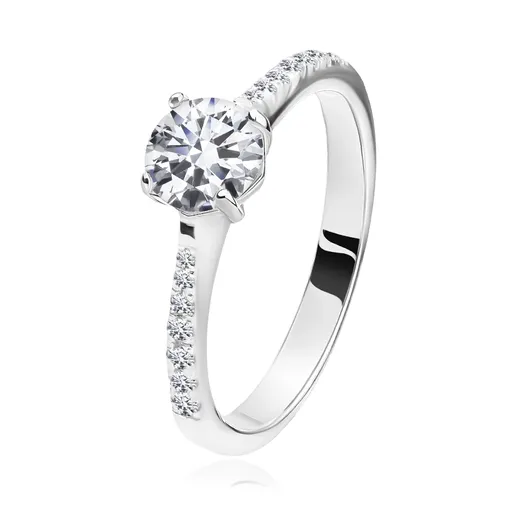 Zásnubný prsteň zo striebra 925 - vyvýšený číry zirkón, zirkónové ramená - Veľkosť: 54 mm