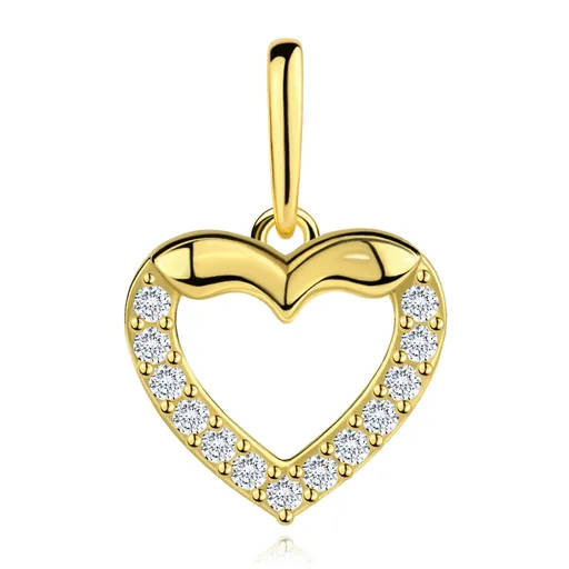 Prívesok zo žltého zlata 9K obrys srdca so zirkónmi