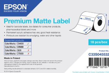 Epson C33S045532 Premium Matte, pre ColorWorks, 102x76mm, 440ks, biele samolepiace etikety