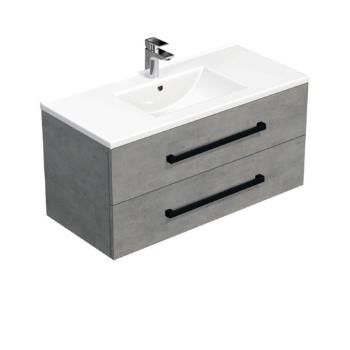 Kúpeľňová skrinka s čiernou úchytkou a umývadlom SAT Cube Way 100x53x46 cm betón mat CUBE46C1002BEMOD