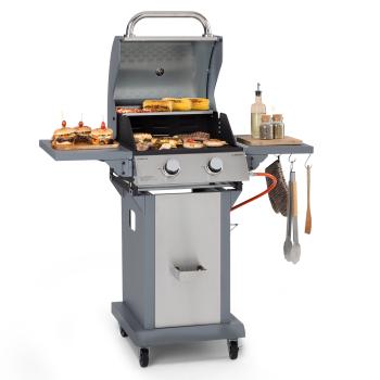 Klarstein Lucifer 2, gázgrill, 2 x 3,6 kW-os égő, 45 x 45 cm-es grill, rozsdamentes acél, mozgatható