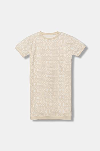 Dievčenské bavlnené šaty Guess béžová farba, mini, rovný strih, J5YK07 KAD74