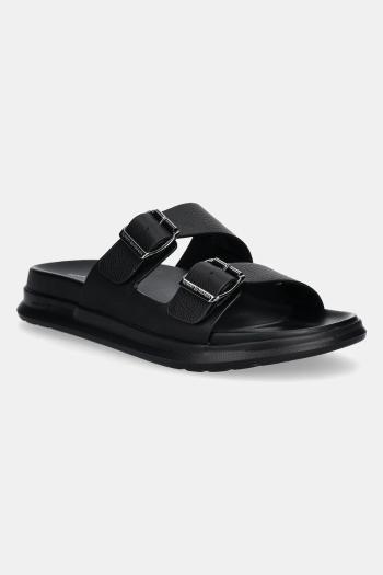Kožené šľapky Tommy Hilfiger D DENSITY HILFIGER LTH SAND pánske, čierna farba, FM0FM05414