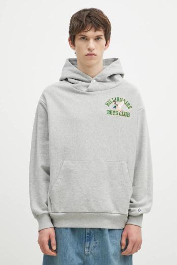 Bavlnená mikina Billionaire Boys Club Duck Varsity Embroidered Popover Hood pánska, šedá farba, s kapucňou, s nášivkou, B24451